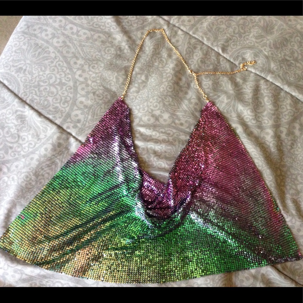 NWOT Metallic Iridescent Crop Top Hologram Sequin - Picture 3 of 8